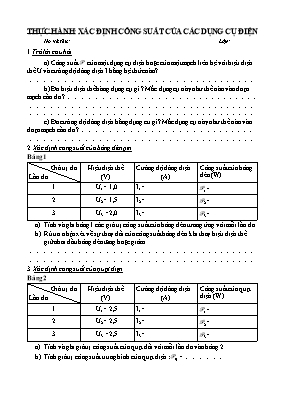 Thực hành Xác định công suất của các dụng cụ điện Vật lí lớp 9